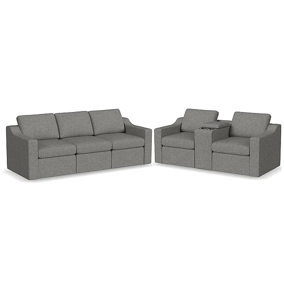 Linon Furniture Sky 2pc Slope Sofa Living Room Set in Smoke