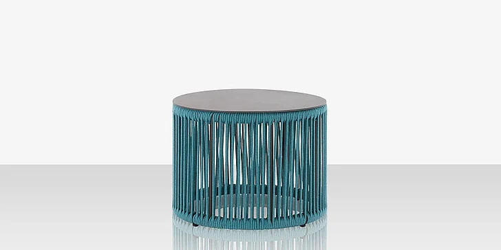 DecoScape Skye Round Side Table in Tex Gray Frame/Teal Durarope SF-3303-322-TXG-TGR
