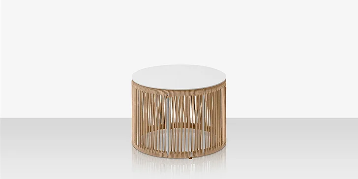 DecoScape Skye Round Side Table in Tex White Frame/Tan Durarope SF-3303-322-TXW-TAN