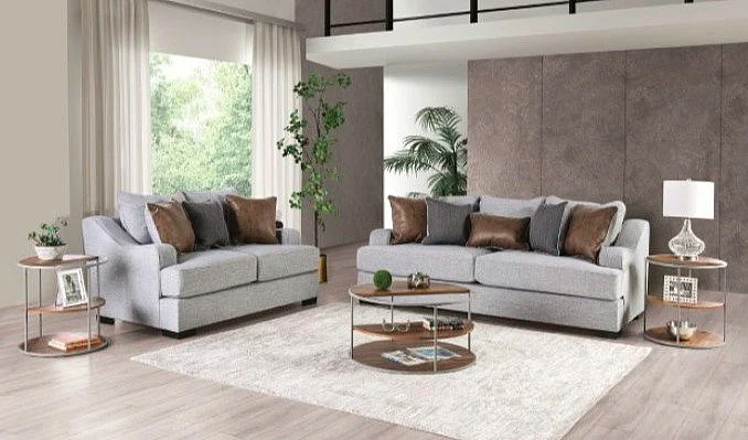 Furniture of America Skyline 2pc Living Room Set in Light Gray/Brown