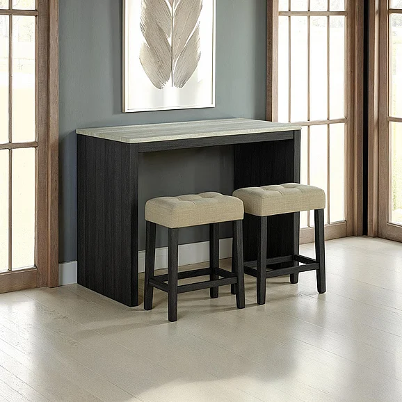 Furniture of America Zanaide 3Pc Counter Height Table Set w/ USB in Black/Gray/Beige SL3402BK-PT-3PK