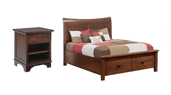 Troyer Ridge Arlington 2pc Sleigh Bedroom Set w/Footboard Storage (2 Drawer) in Rustic Cherry