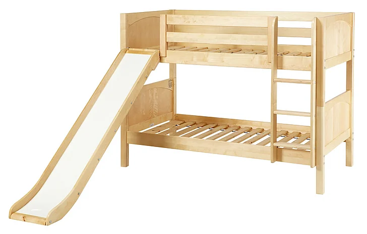 Maxtrix Bare Bone Twin Size Low Bunk (4 x Low) Panel Bed with Straight Ladder and Slide in Natural SMILENP