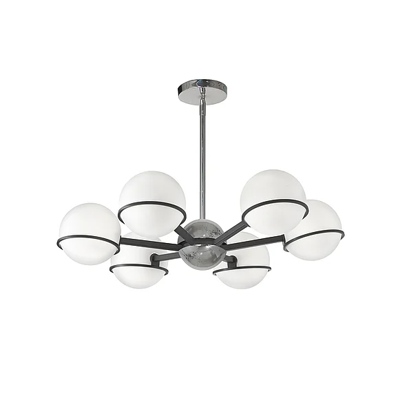 Dainolite 6LT Halogen Chandelier, MB/PC with WH Opal Glass SOF-286C-MB-PC