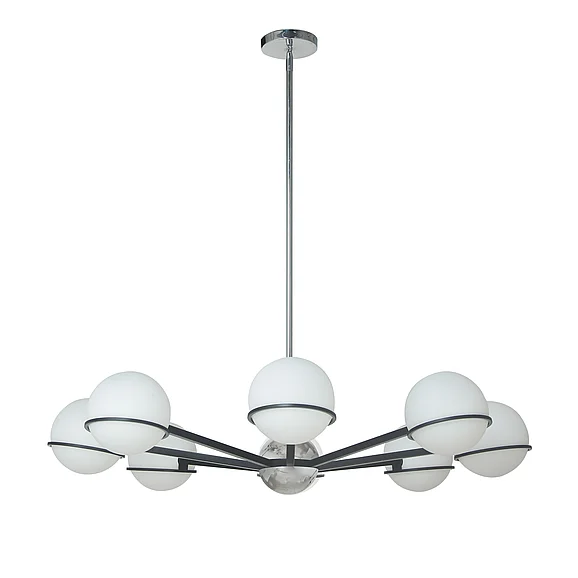 Dainolite 8LT Halogen Chandelier, MB/PC with WH Opal Glass SOF-388C-MB-PC