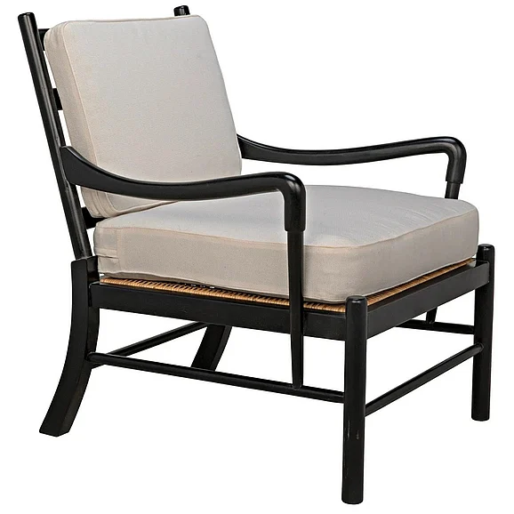 Noir Furniture Kevin Chair with Rattan in Hand Rubbed Black SOF204HB CLOSEOUT