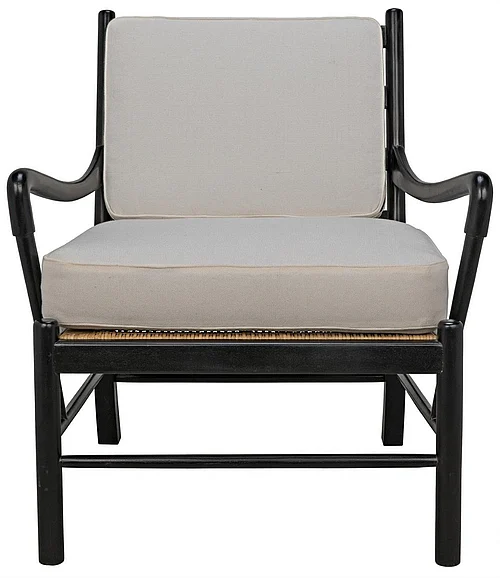Noir Furniture Kevin Chair with Rattan, Hand Rubbed Black in Hand Rubbed Black SOF204HB CLOSEOUT