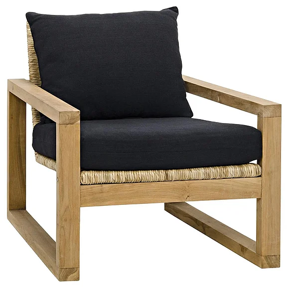 Noir Furniture Martin Chair, Teak Frame, Woven Seat, Black Woven Fabric in Clear Coat Flat SOF284T