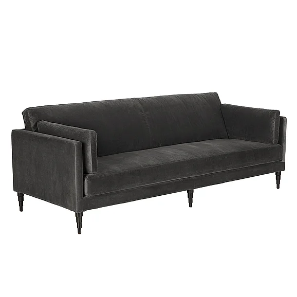Noir Furniture Andalusia Sofa with Velvet in Grey Velvet and Black Legs SOF330GRV