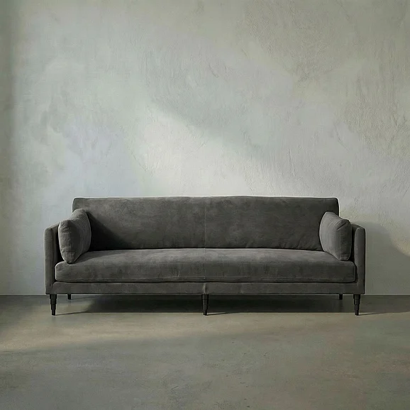 Noir Furniture Andalusia Sofa with Velvet in Grey Velvet and Black Legs SOF330GRV
