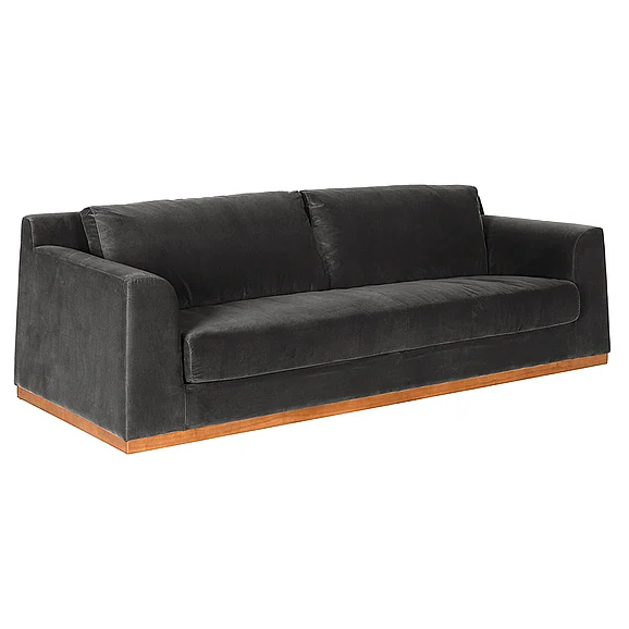 Noir Furniture Seville Sofa, Grey Velvet in Dark Walnut SOF331GRV