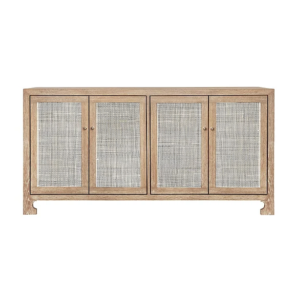 Worlds Away Sofia Four Door Cane Cabinet in Cerused Oak SOFIA CO