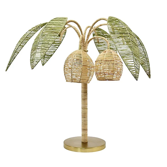 Worlds Away Green and Natural Paper Rafia Table Lamp w/ Brass Details SOLA