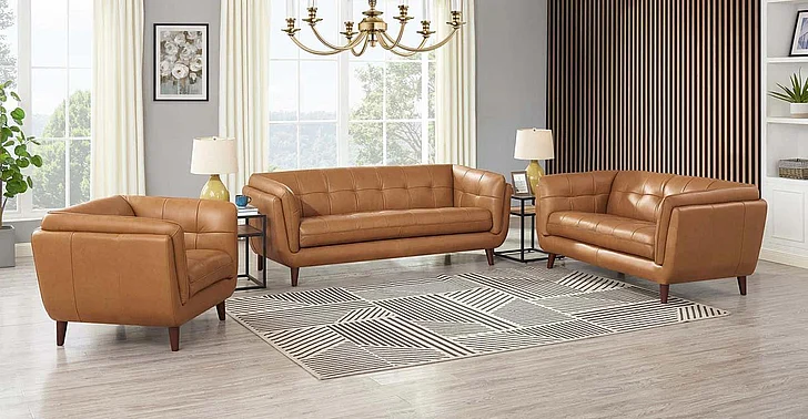 Hydeline Solana Leather 2pc Living Room Set in Cinnamon Brown
