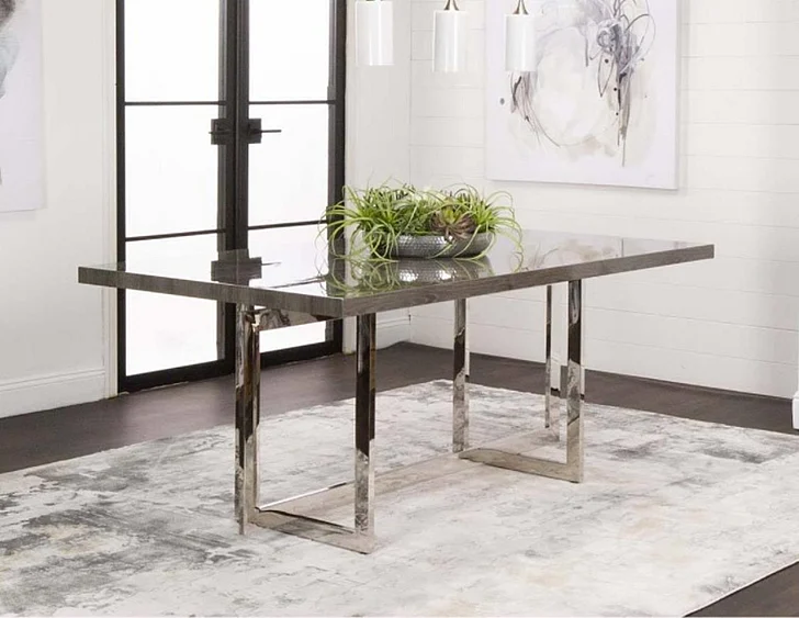 Sunset Trading Sonya Rectangular Dining Table in Charcoal Stainless