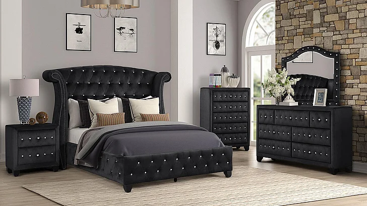 Galaxy Home Sophia 2pc Bedroom Set in Black