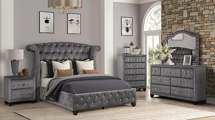 Galaxy Home Sophia 2pc Bedroom Set in Gray