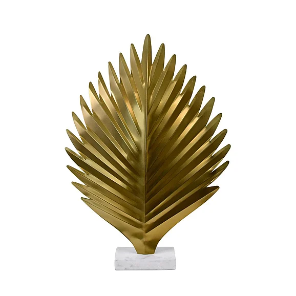 Worlds Away Large Antique Brass Leaf Scultpture w/ White Marble Base SPRIG