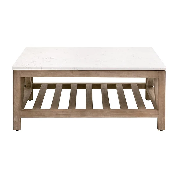 Essentials For Living Spruce Square Coffee Table - Smoke Gray Pine 8019SQ.SGRY-PNE/WHTQ CLOSEOUT