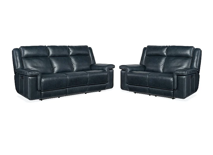 Hooker Furniture MS 2pc Montel Lay Flat Power Living Room Set with Power Headrest and Lumbar in Blue
