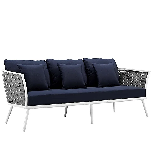 Modway Stance Outdoor Patio Aluminum Sofa in White Navy