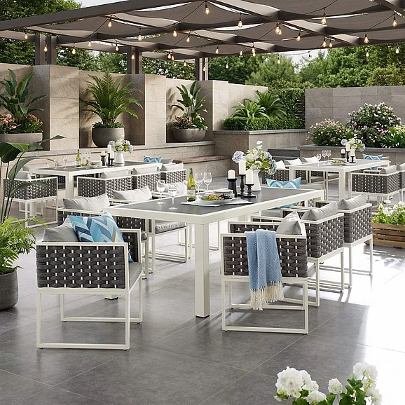 Restaurant Outdoor Dining Set - Modway Stance Outdoor Patio 9pc Dining Set in White Gray
