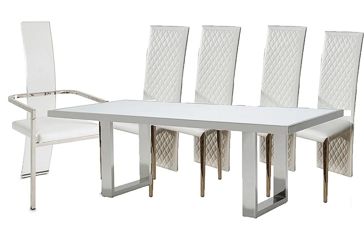 Aico State St 7pc Rectangular Dining Set in Glossy White