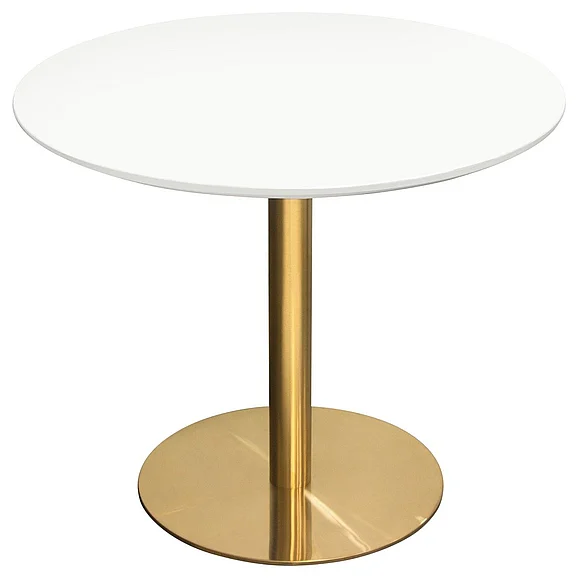 Diamond Sofa Stella 36-Inches Round Dining Table with White Lacquer Top and Brushed Gold Metal Base STELLADTWHGD