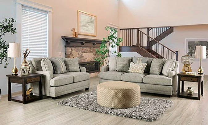 Furniture of America Stephney 2pc Living Room Set in Gray/Gold