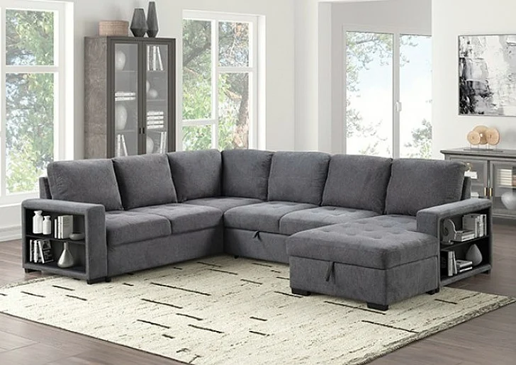 Furniture of America Stockwell Sleeper Sofa Sectional in Dark Gray FM6966DG-SECT