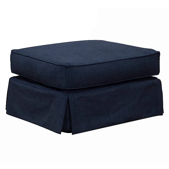 Sunset Trading Americana Box Cushion Slipcovered Ottoman in Navy Blue SU-108530-391049