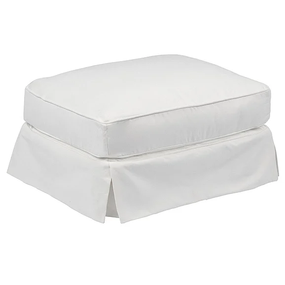 Sunset Trading Americana Box Cushion Slipcovered Ottoman in White SU-108530-391081
