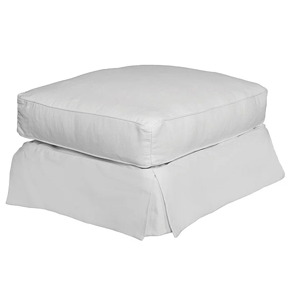 Sunset Trading Americana Box Cushion Slipcovered Ottoman in Warm White SU-108530-423080