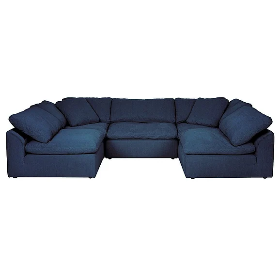 Sunset Trading Cloud-Puff 5Pc Slipcovered U-Shaped Sectional Sofa in Navy Blue SU-1458-49-2C-3A