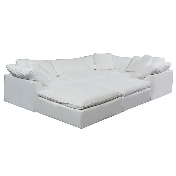 Sunset Trading Cloud-Puff 6Pc Slipcovered Modular U-Shaped Pit Sectional Sofa in White SU-1458-81-3C-1A-2O