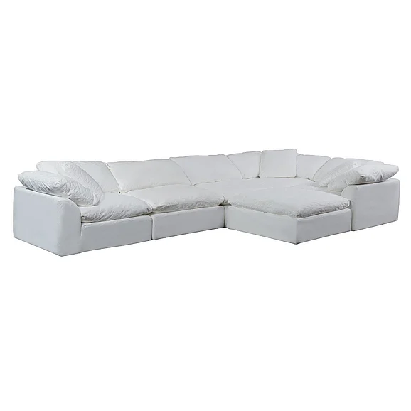 Sunset Trading Cloud-Puff 6Pc Slipcovered Modular L-Shape Sectional Sofa with Ottoman in White SU-1458-81-3C-2A-1O