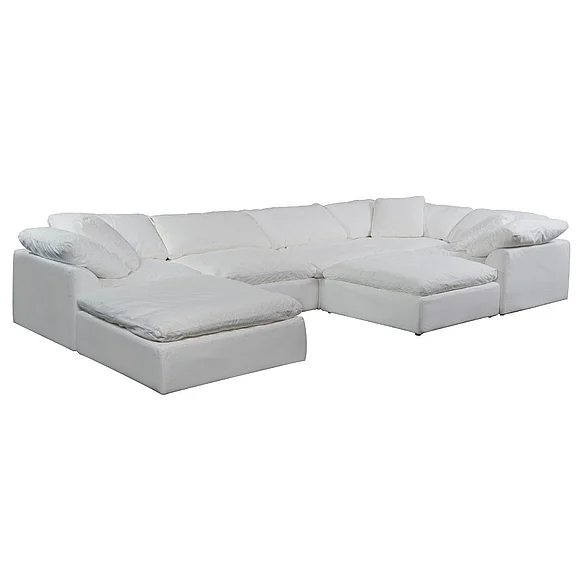 Sunset Trading Cloud-Puff 7Pc Slipcovered Modular U-Shaped Pit Sectional Sofa in White SU-1458-81-3C-2A-2O