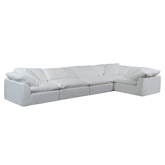 Sunset Trading Cloud-Puff 5Pc Slipcovered Modular L-Shaped Sectional Sofa in White SU-1458-81-3C-2A