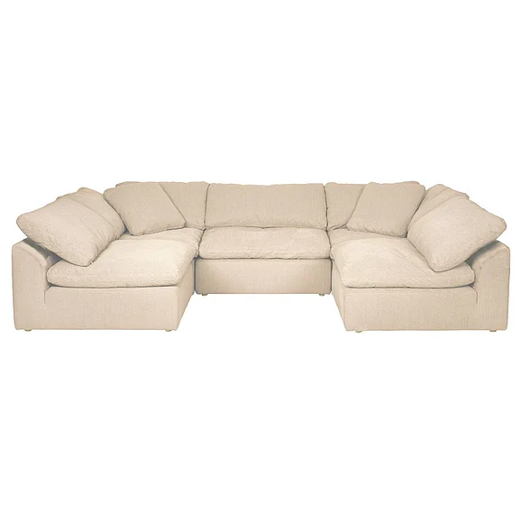 Sunset Trading Cloud-Puff 5Pc Slipcovered U-Shaped Sectional Sofa in Tan SU-1458-84-2C-3A