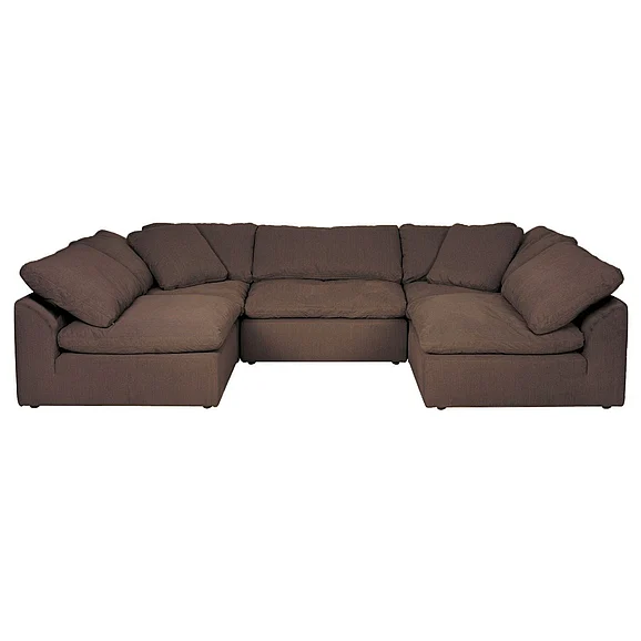Sunset Trading Cloud-Puff 5Pc Slipcovered U-Shaped Sectional Sofa in Contemporary Brown SU-1458-88-2C-3A