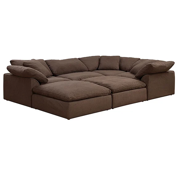 Sunset Trading Cloud-Puff 6Pc Slipcovered Modular U-Shaped Pit Sectional Sofa in Contemporary Brown SU-1458-88-3C-1A-2O