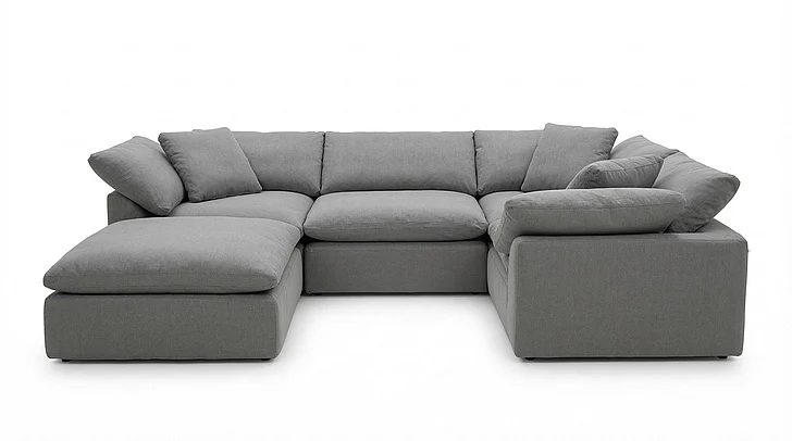 Sunset Trading Cloud-Puff 5Pc Slipcovered Modular L-Shaped Sectional Sofa with Ottoman in Gray SU-1458-94-3C-1A-1O