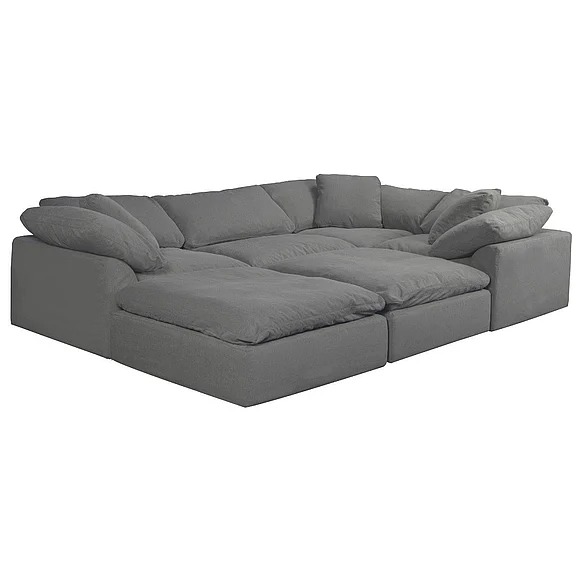 Sunset Trading Cloud-Puff 6Pc Slipcovered Modular U-Shaped Pit Sectional Sofa in Gray SU-1458-94-3C-1A-2O