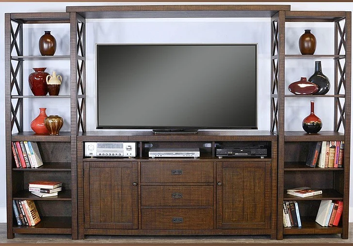 Sunny Design Homestead 114”W Entertainment Wall in Tobacco Leaf 3563TL CLOSEOUT