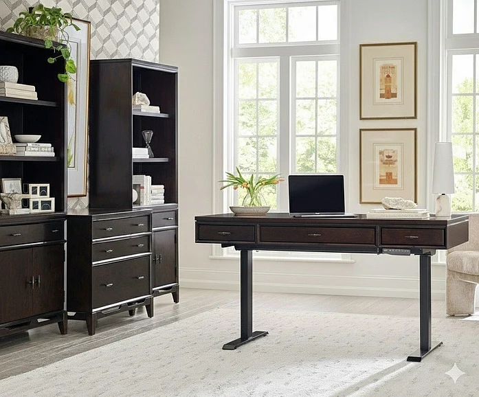 Aspenhome Sutton 2pc Adjustable Lift Top Desk Office Set in French Roast