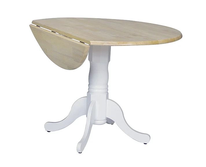 John Thomas Furniture Dining Essentials 42" Dropleaf Round Table in White/Natural T02-42DP