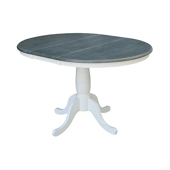 John Thomas Dining Essentials Round Extension Table in Heather Gray/ White T05-36RXT;T05-30B