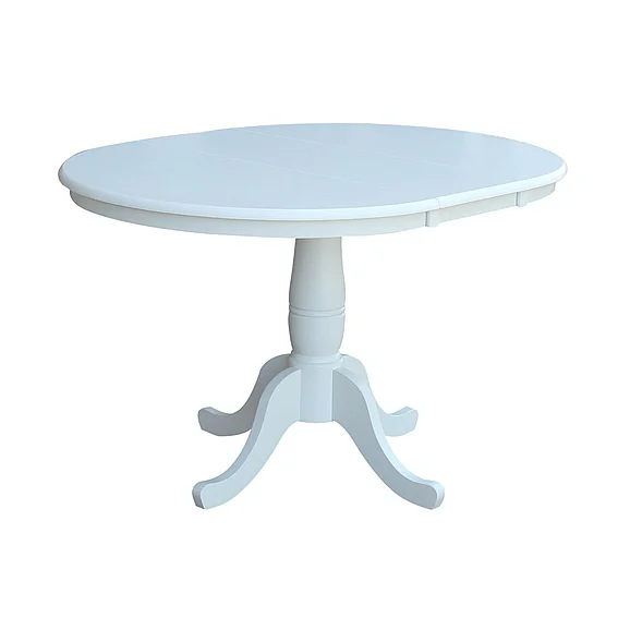 John Thomas Dining Essentials Round Extension Table in Pure White T08-36RXT;T08-30B