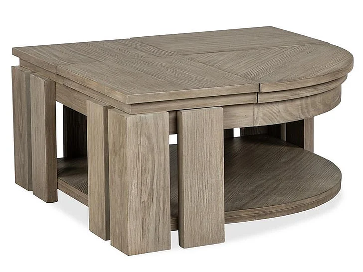 Magnussen Furniture Conrad Pie Shaped Lift Top Storage Cocktail Table with Casters in Stone Harbor Grey T5865-65