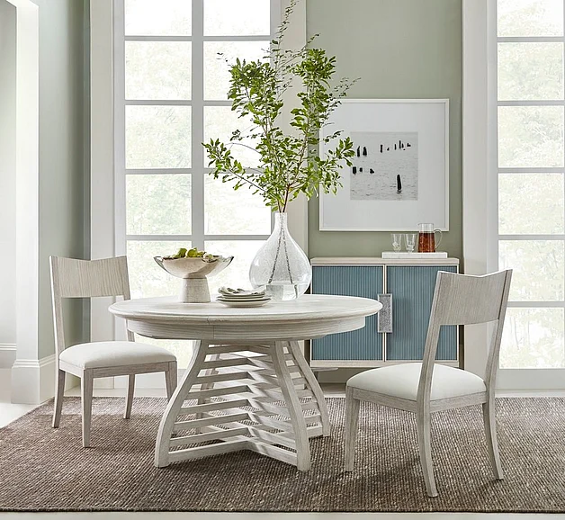 Theodore Alexander Breeze 5pc Extended Slatted Dining Table Set in Sea Salt